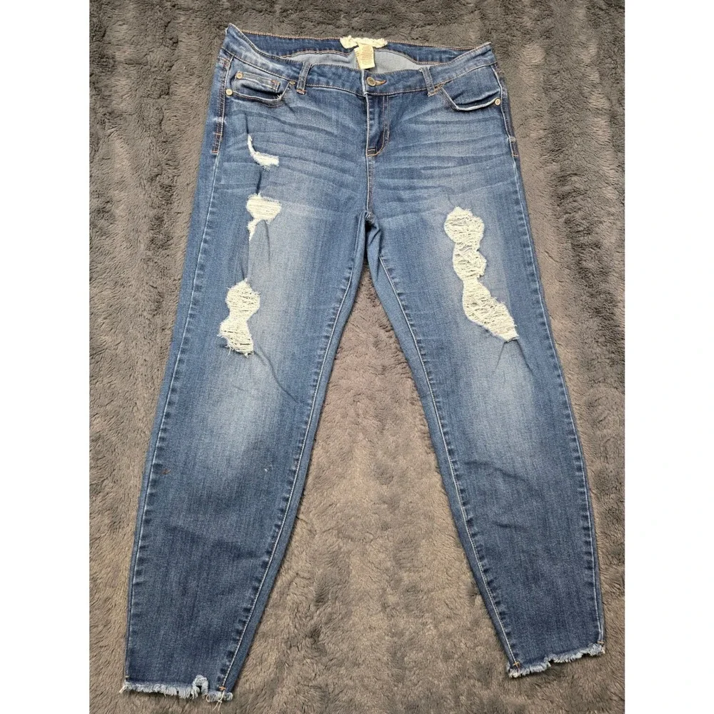 18.22 Denim Women Distressed Skinny Jeans Blue Medium Wash Frayed Hem 31/13